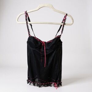 VS Victoria's Secret Black Pink Lace Trim Lingerie Bow Accent Sexy Sleepwear 36B
